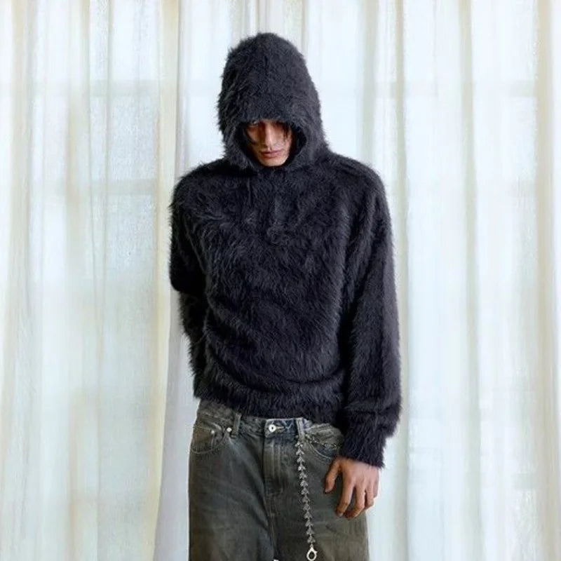 Retro Cozy Knitted Half Zipper Hoodie
