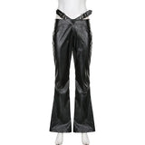 Gothic High Waist Metal Belt Leather Pants