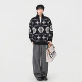 Geometric Pattern Casual Full Zip Cardigan