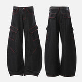 Streetwear Curved Knife Wide Leg Denim Cargo Jeans