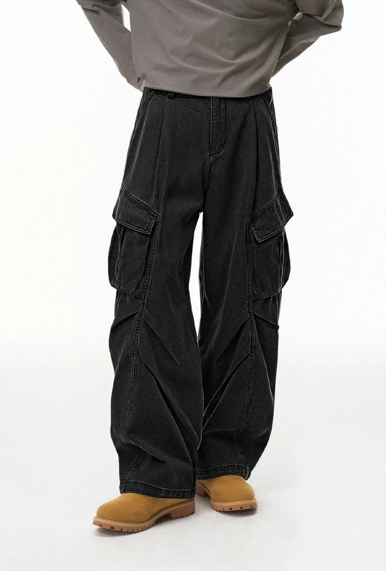 Streetwear Wrinkle Design Cargo Wide Leg Pants
