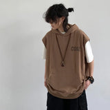 Sleeveless Cotton Letter Printed Tank Hooded T-Shirt
