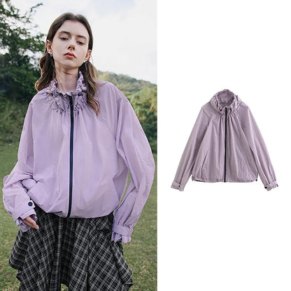 Lightweight Ice Silk Jacquard Drawn Collar Sweatshirt
