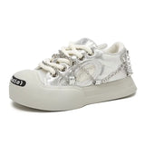 Women Pink Chain Smiling Canvas Sneaker
