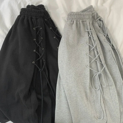 Lace-Up Eyelet Drawstring Sweatpants