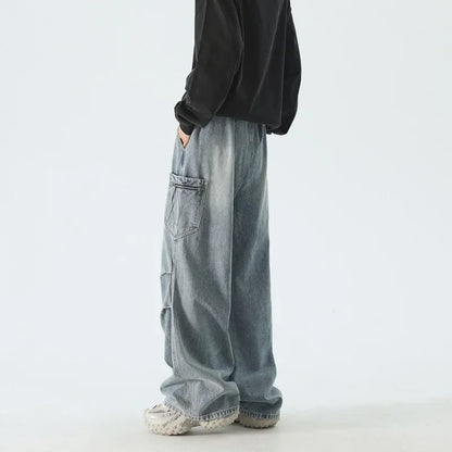 High Street Pleated Cargo Denim Jeans