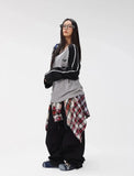 Black and Gray Contrast Color Long Sweatshirt