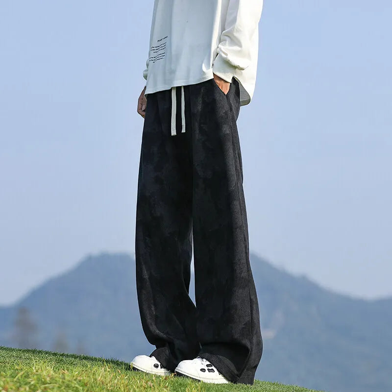 Retro Black Beige Casual Straight Pants