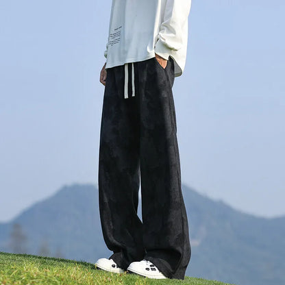 Retro Black Beige Casual Straight Pants