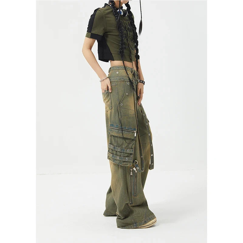 Streetwear Y2K Belted Vintage High Waist Straight Jeans