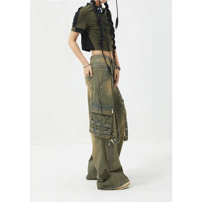 Streetwear Y2K Belted Vintage High Waist Straight Jeans