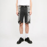 Gradient Ripped Washed Denim Shorts