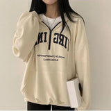 Cozy Zip-Up Letter Print Half Zipper Hoodie