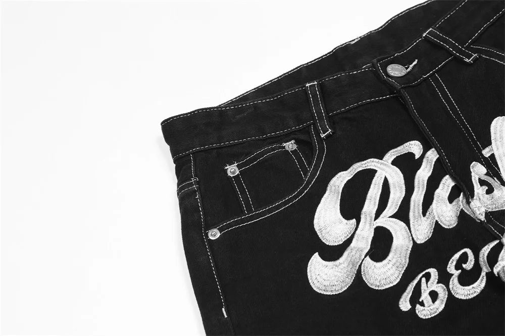Letter Embroidery Friend Retro Pants