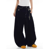 Black Durable Multi Pocket Denim Wide Leg Jeans