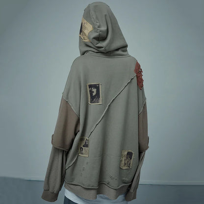 Broken Patchwork Oversized Hip Hop Hoodie