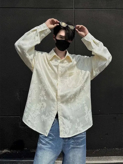 Solid Color Jacquard Lapel Pocket Shirt