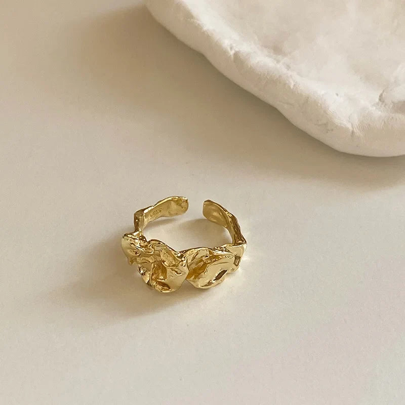 Irregular Wide Facet Silver Metal Ring