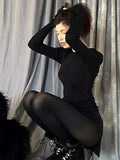 Dark Goth Drawstring Bodycon Split Dress