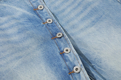 Vintage Washed Diagonal Placket Button Jeans