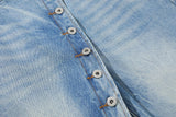 Vintage Washed Diagonal Placket Button Jeans