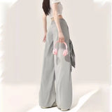 Women Elastic High Waist Gray Cargo Pants