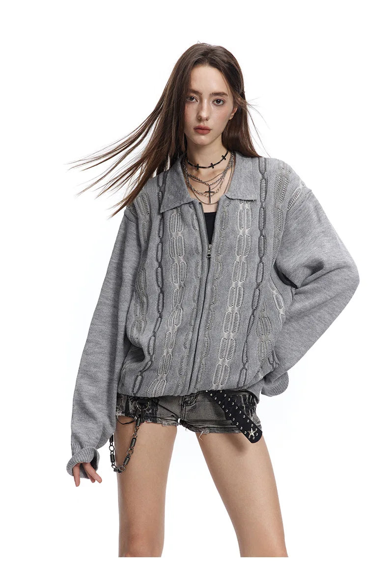 Cable Knit Zip-Up Sweater