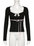 Cute Bandage Lace Trim Deep T-Shirt