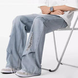 Men's Vintage Ripped Straight Leg Denim Jeans