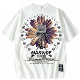 Oversize Skeleton Flower Printed Cotton T-Shirt