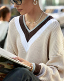 Cozy Striped V-Neck Collar Knitted Jumper Sweater