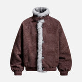 Warm Striped Fleece Lined Fur Jacket