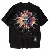 Oversize Skeleton Flower Printed Cotton T-Shirt