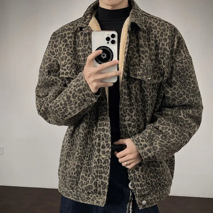 Winter Thick Leopard Print Velvet Faux Fur Jacket