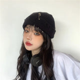 Y2K Knitted Ripped Pierced Beanie