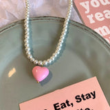 Handmade Pink Heart Pendant Pearl Necklace