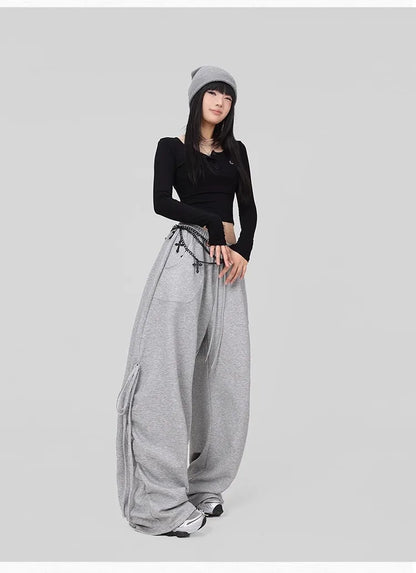 Soft Gray Drawstring Hip Hop Pants