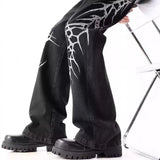 Y2K Black Loose Straight Embroidered Jeans