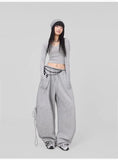 Soft Gray Drawstring Hip Hop Pants