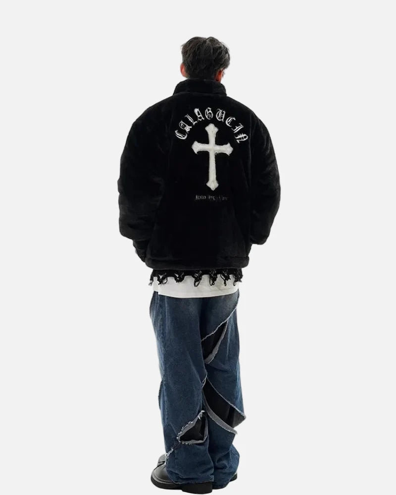 Winter Hip Hop Printted Faux Fur Parkas Jacket
