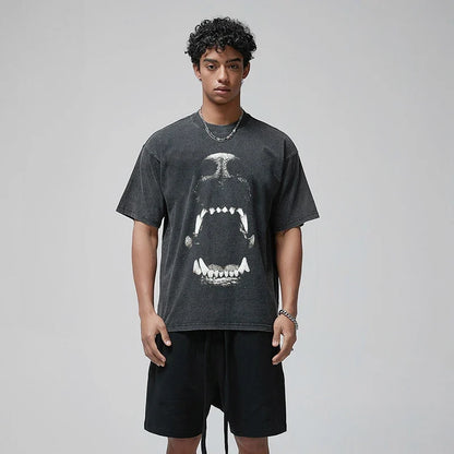 Oversized Animal Teeth Graphic Black T-Shirt