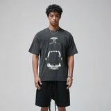 Oversized Animal Teeth Graphic Black T-Shirt