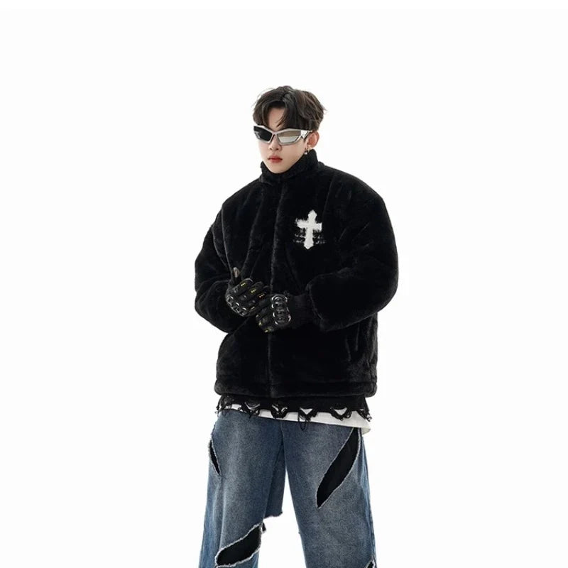Winter Hip Hop Printted Faux Fur Parkas Jacket