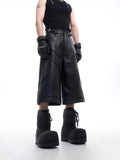 Handsome Black PU Leather Knee Jorts