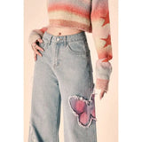 Vintage Butterfly Embroidered Spring Jeans