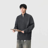Soft Ribbed Knit Mock Neck Half Zipper Sweater
