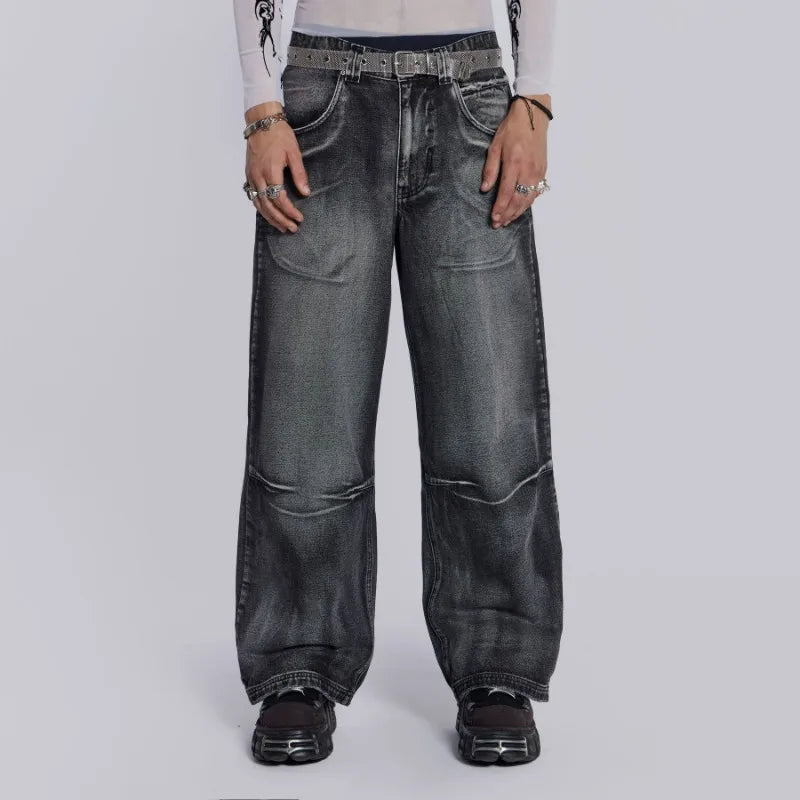 Vintage Wing Pattern Baggy Wide Leg Jeans