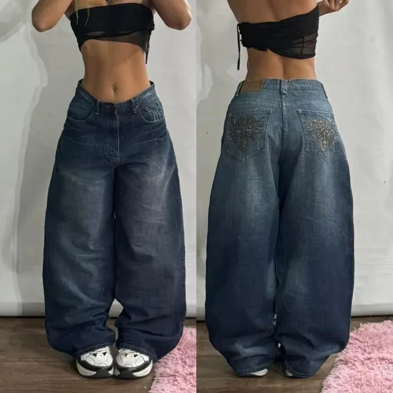 Washed Baggy High Waist Wide Jeans