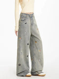 Cool Vintage American Puppy Embroidered Wide Jeans