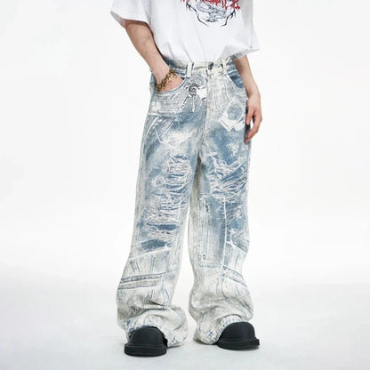 Men Retro Gradient Straight Denim Jeans